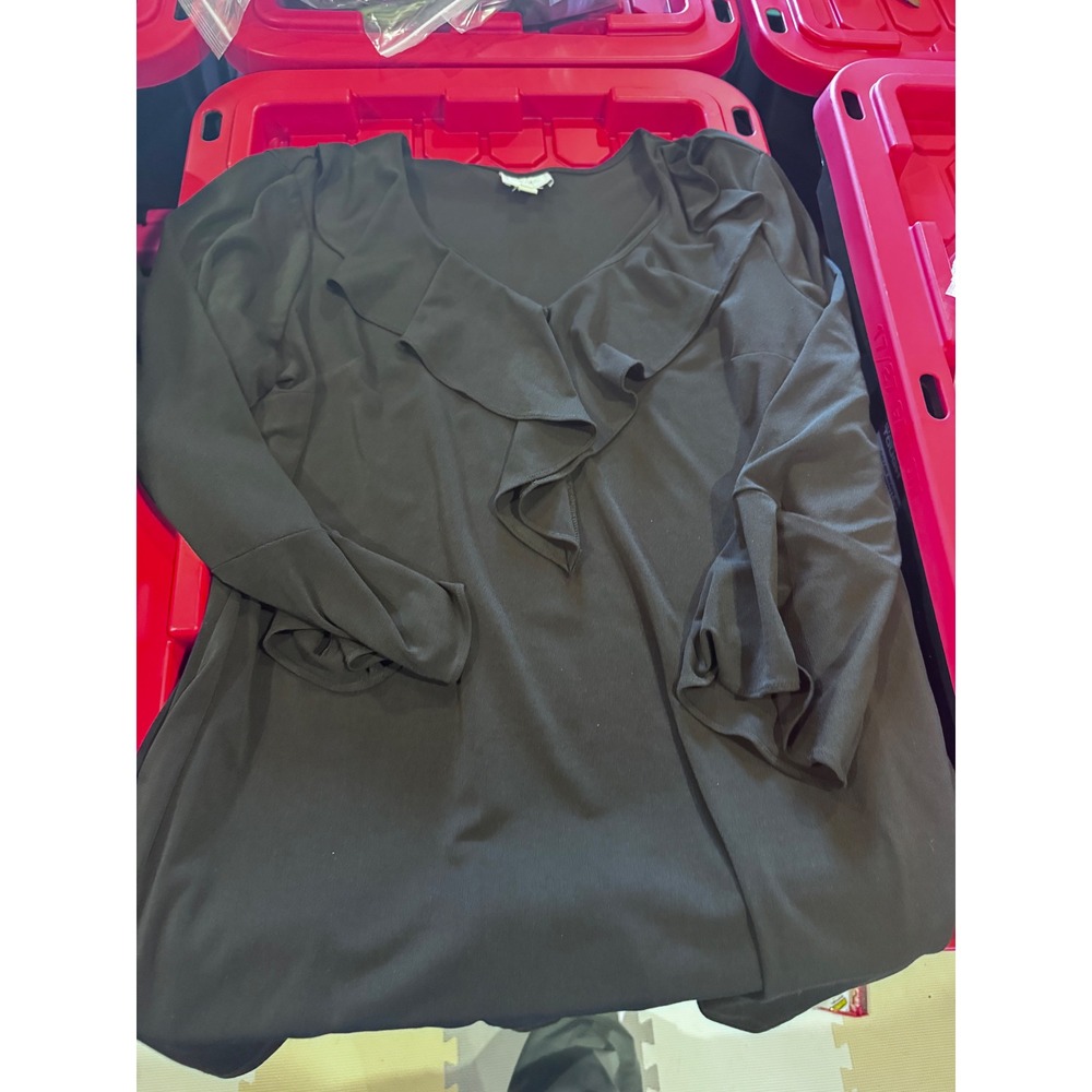 Beige by ECI Woman Black Ruffle Front Long Sleeve Blouse Plus Size 1X